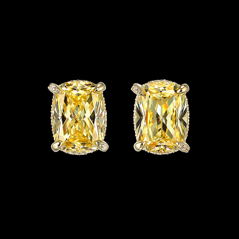 Canary Cushion Wing Studs, Earring, Anabela Chan Joaillerie - Fine jewelry with laboratory grown and created gemstones hand-crafted in the United Kingdom. Anabela Chan Joaillerie is the first fine jewellery brand in the world to champion laboratory-grown and created gemstones with high jewellery design, artisanal craftsmanship and a focus on ethical and sustainable innovations.